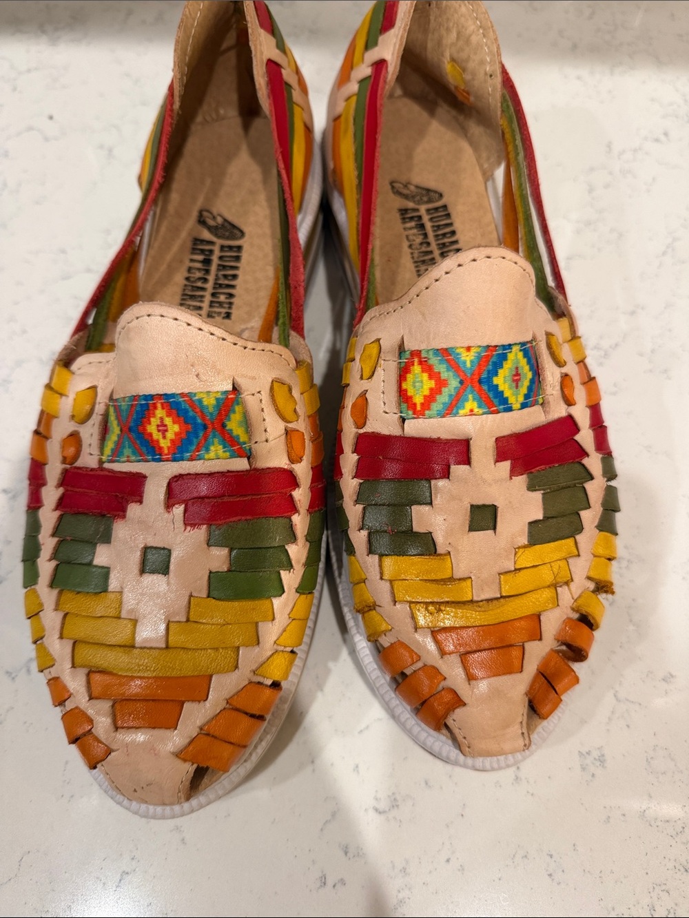 Handwoven Rainbow Huarache Platform Slip-On Flats with Multicolor Accents Size 9 - Picture 6 of 7